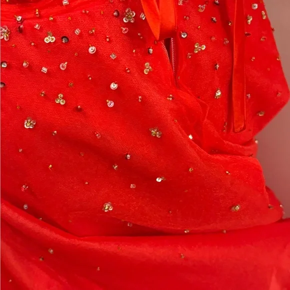 Strapless Red Beaded Prom Gown - Picture 5 of 6